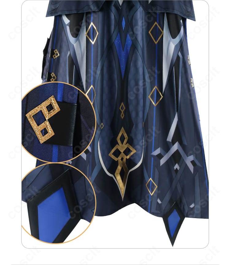 裾(衣摆)装飾の近接。縁取りとパターンが精巧に仕上がったカピターノ衣装の裾ディテール。