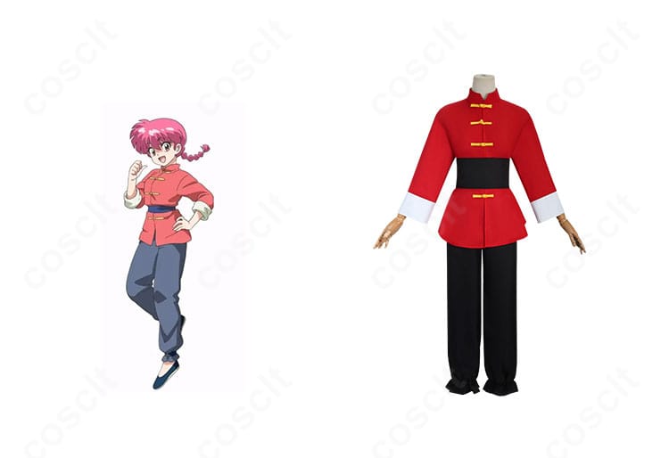 らんま1/2 早乙女乱馬のチャイナ服コスプレ衣装を着用した正面全身とキャラ再現ショット。高再現の配色とシルエットが分かる構図。