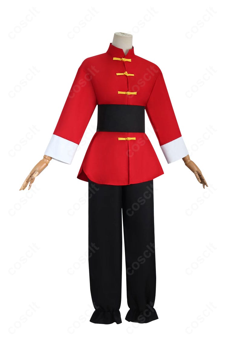 らんま1/2 早乙女乱馬 チャイナ服コスプレ衣装の側面画像。袖や脇のライン、可動域を意識したパターンが見える角度。