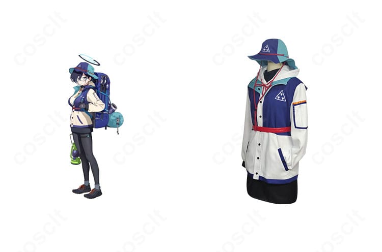 ブルーアーカイブ 各務チヒロのキャンプ衣装を全身で再現したモデル画像。キャラクターのクールさとレイヤードの魅力が伝わるカット。