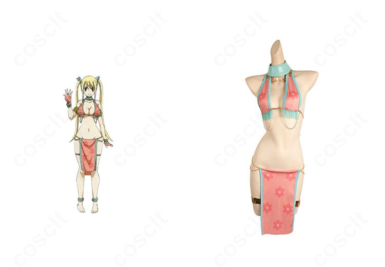 ルーシィ・ハートフィリア 踊り子衣装の全身正面。トップスとスカートのバランスがわかる高再現シルエット。