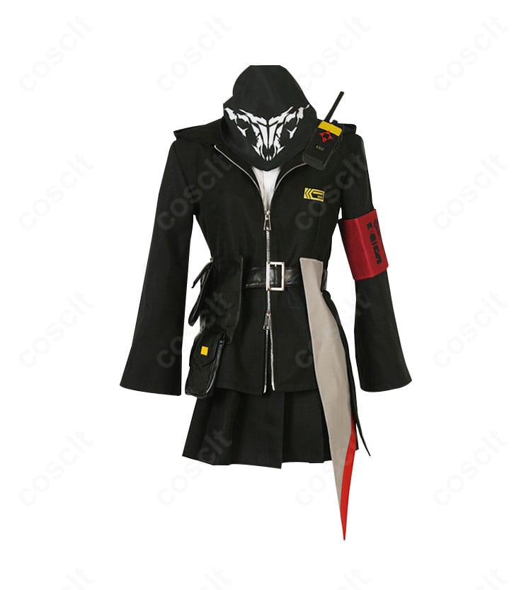 M4 SOPMOD II コスプレ衣装の正面全体像。黒基調の戦術ウェアとアクセント配色、ハリのある生地感が分かるカット。