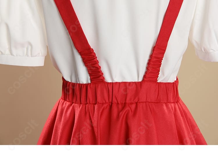 さくらももこ コスプレ衣装 スカートと背帯装飾のディテール。刺繍風の装飾と生地の質感が分かる近接画像。