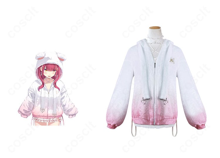 宝鐘マリン部屋着コスプレ衣装の全身とキャラクターイメージの比較カット