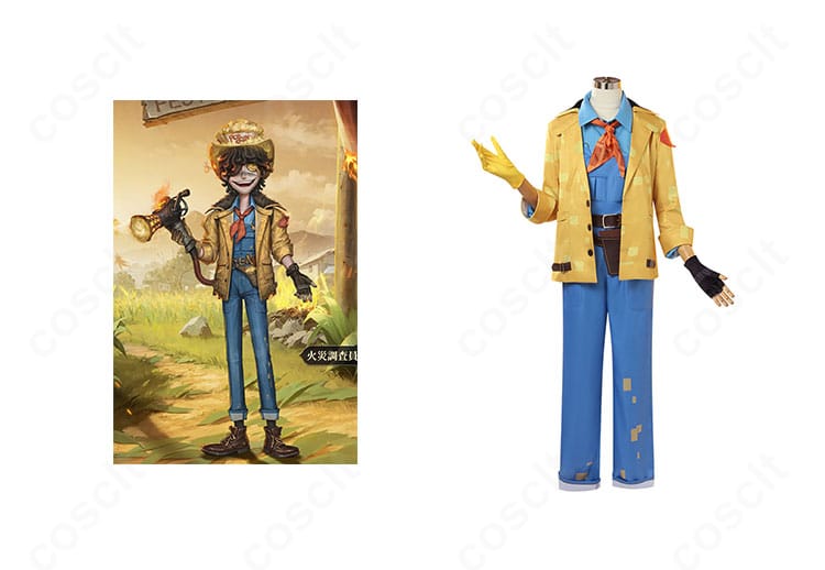 第五人格 フロリアン・ブランド(火災調査員)コスプレ衣装の正面全身と公式立ち絵の比較イメージ