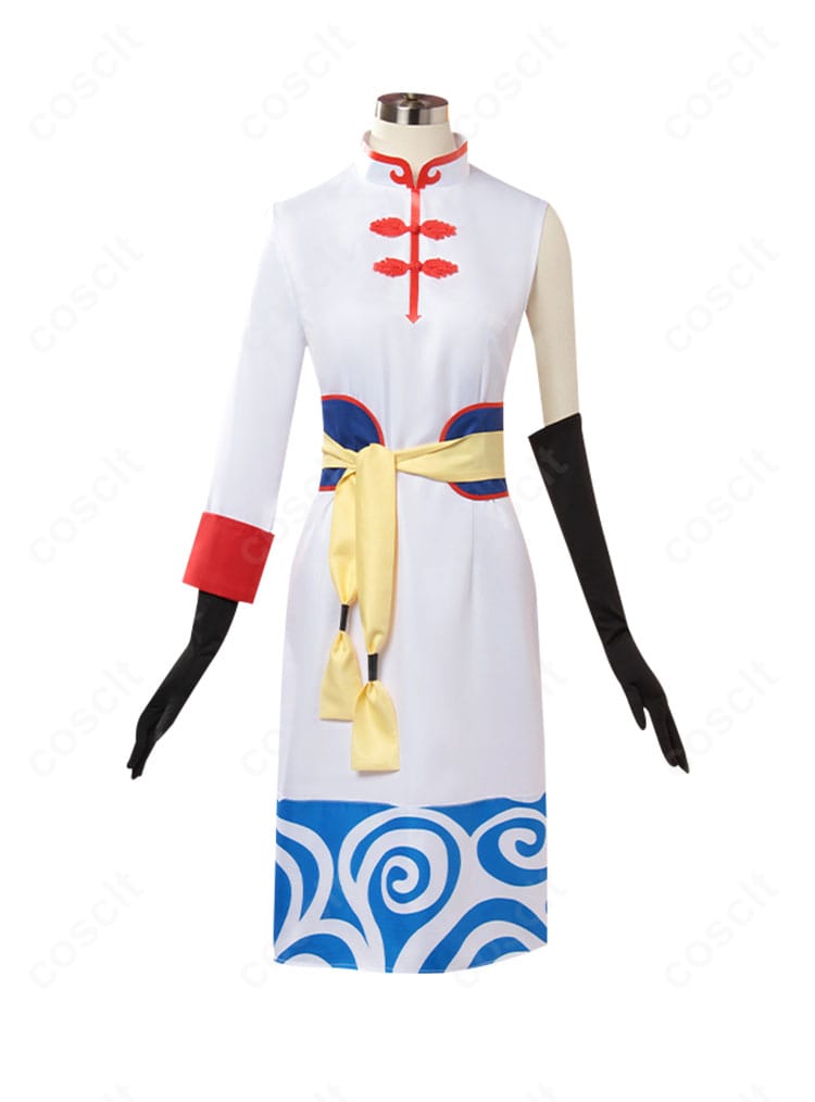 劇場版 銀魂 完結篇 神楽 5年後コスプレ衣装の正面全体。上品なチャイナ風ワンピースの質感と発色が分かる写真