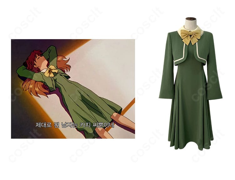 新世紀エヴァンゲリオン 惣流・アスカ・ラングレー 制服(ワンピース&コート)3点セットの正面カットとキャラクターイメージ