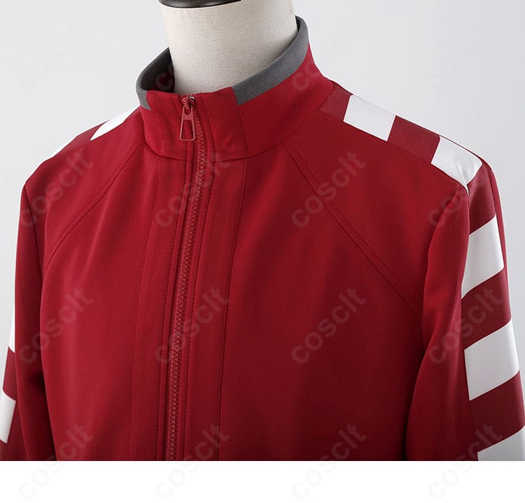 ペルソナ5 ジャージ コスプレ衣装の襟元形状と縫製の拡大ディテール