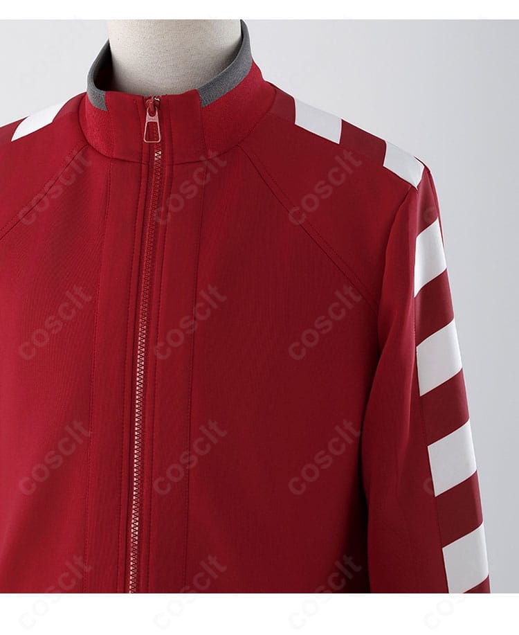 秀尽学園高校 ジャージ コスプレ衣装の肩から袖にかけたライン配色ディテール