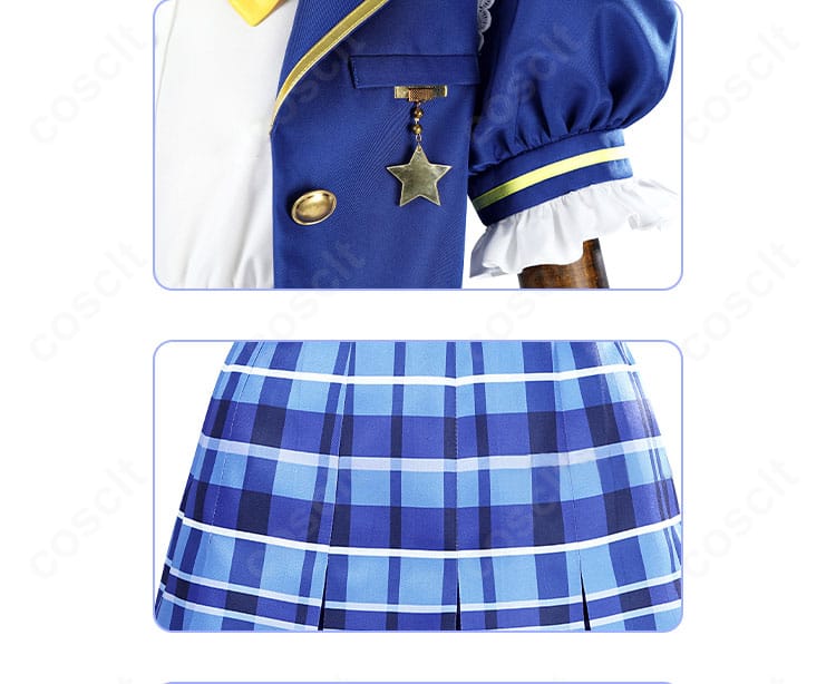 胸元とスカートの装飾ディテール。リボン・ボタン・プリーツの質感が際立つ画像