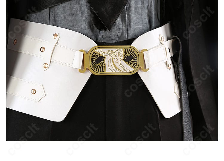 ベルト装飾の拡大。金具と縁取りの精緻さを捉えた後家兼光コスプレのパーツ写真。