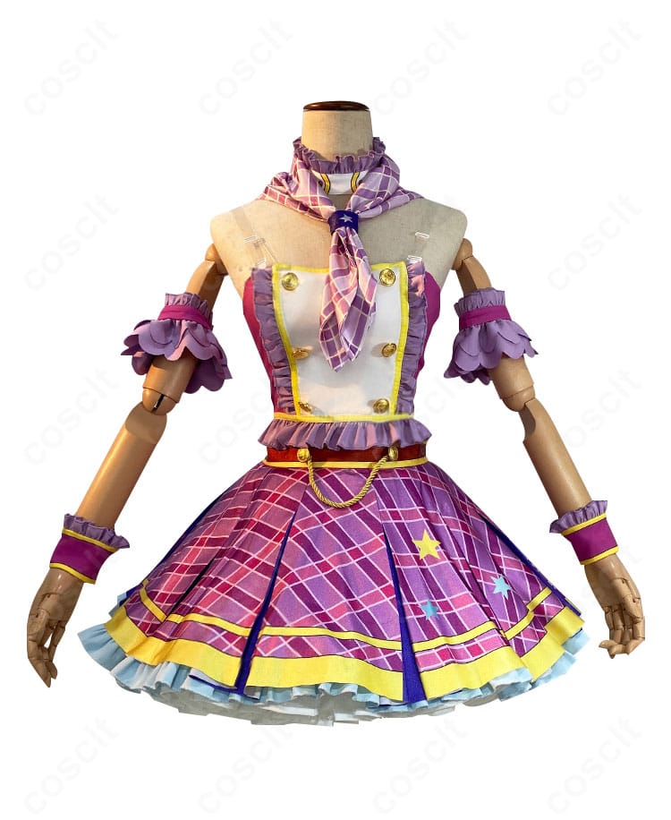 紫吹蘭コスプレ衣装の正面全体カット。トップスとAラインスカートの美シルエットが撮影映えする仕上がり。