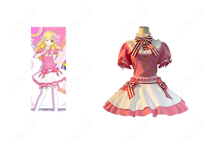 アイカツ!星宮いちご スイートレストラン衣装の正面全体。トップスとスカートの配色、胸元リボンの形状がわかるカット。