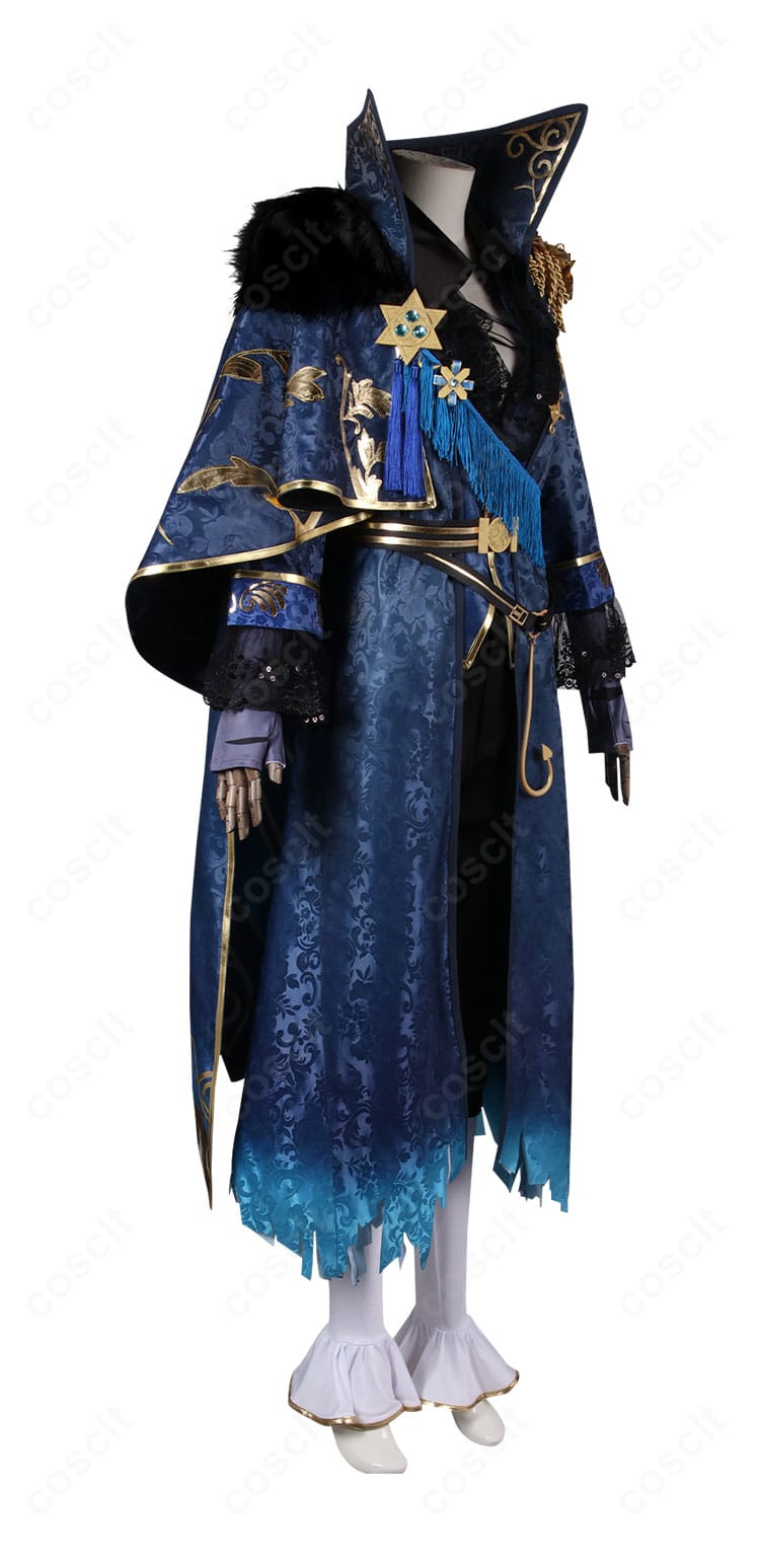 第五人格 隠者(アルヴァ・ロレンツ)衣装の側面シルエット。マントの落ち感と縦ラインを確認できる構図