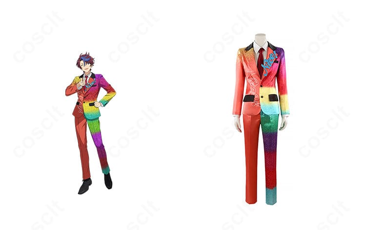 『あんさんぶるスターズ!!』ナイス・アルネブ・サンダー コスプレ衣装の正面全体とイメージキャラクターのコラボ構図