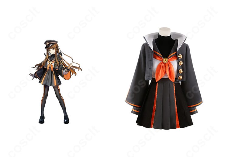 FGO 岸波白野(ザビ子)コスプレ衣装の正面とキャラクター比較。学園制服コートとスカーフで高再現を示す合成イメージ。