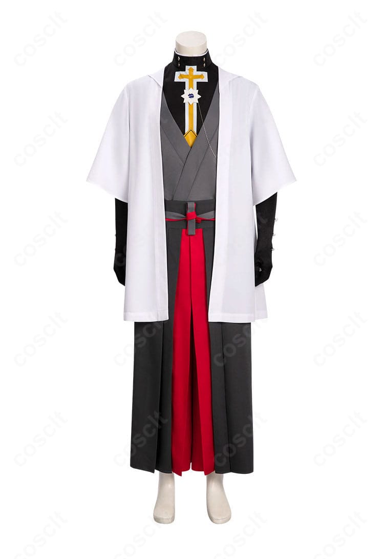 飛鳥=R=クロイツ コスプレ衣装の正面全体。トップス・コート・ズボンの配色と直線的シルエットがわかる。