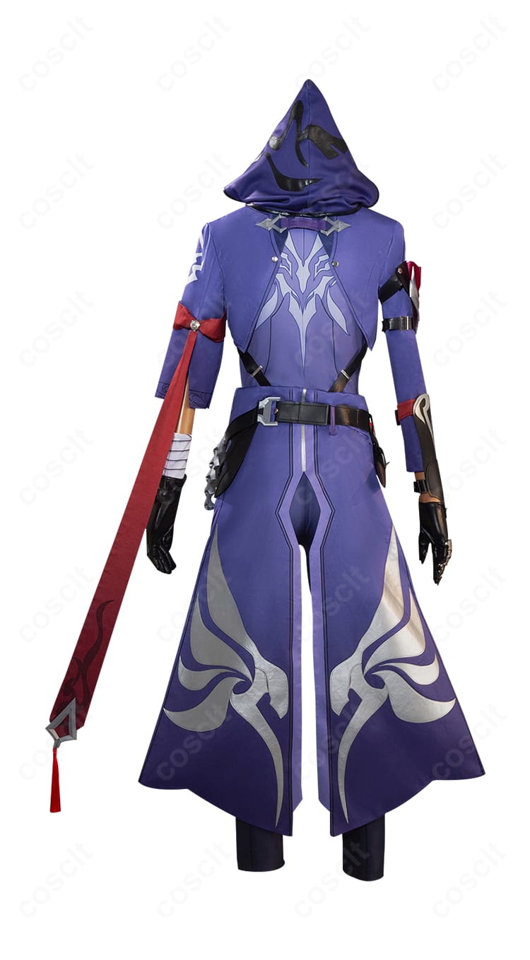 崩壊:スターレイル モゼ 無 コスプレ衣装の背面。背中のベルト構成やコート裾のディテールを捉えたカット。