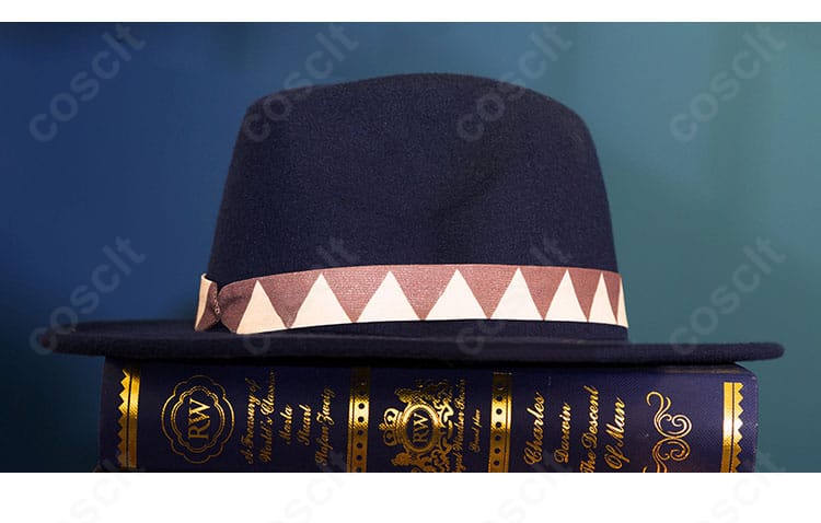 アベンチュリンの帽子装飾のアップ。縁取りとエンブレムが特徴的なデザイン。