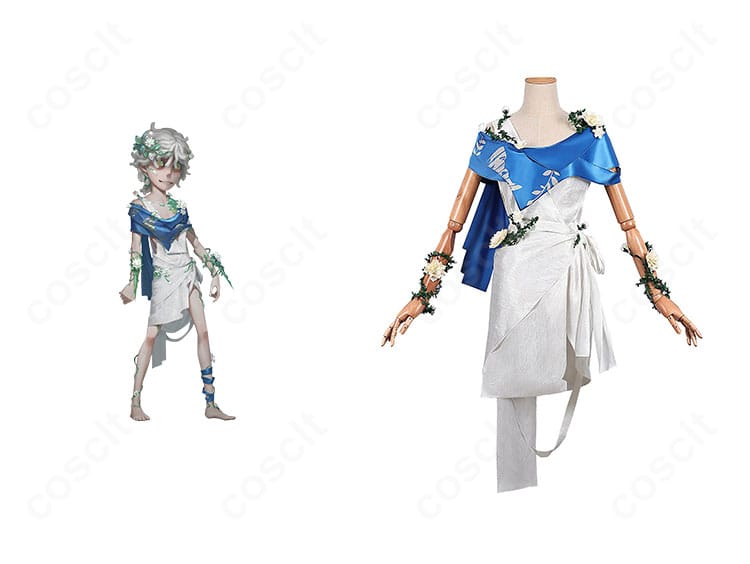 患者 エミール・シェーン 湖中の姿の正面全身とキャラビジュアル。高再現ディテールのコスプレ衣装。