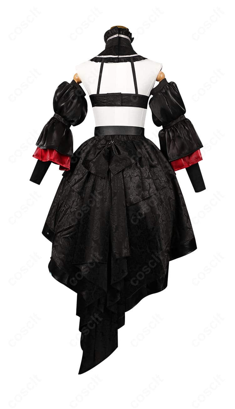 魔王コスプレ衣装の背面。後中心ファスナー、背部の大きな蝶結びと背面装飾の構成が分かる写真