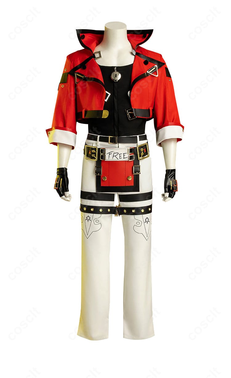 ギルティギア ストライヴ ソル=バッドガイ衣装の正面全身。コートとトップスのハリ感、シルエットの美しさを確認できる写真。