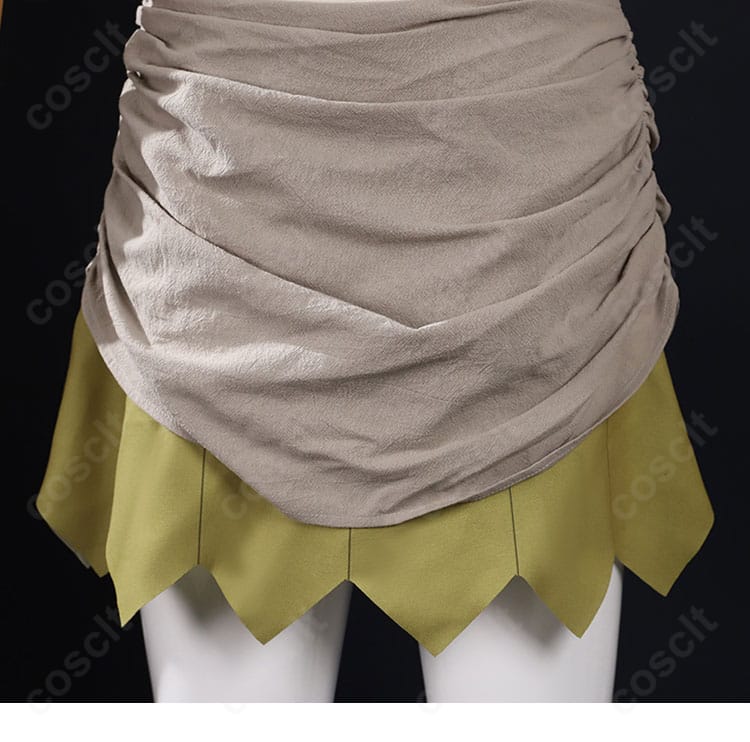 ダンジョン飯 リシオンのコスプレ衣装 スカート装飾アップ。刺繍風ディテールと縁取りの美しさを強調