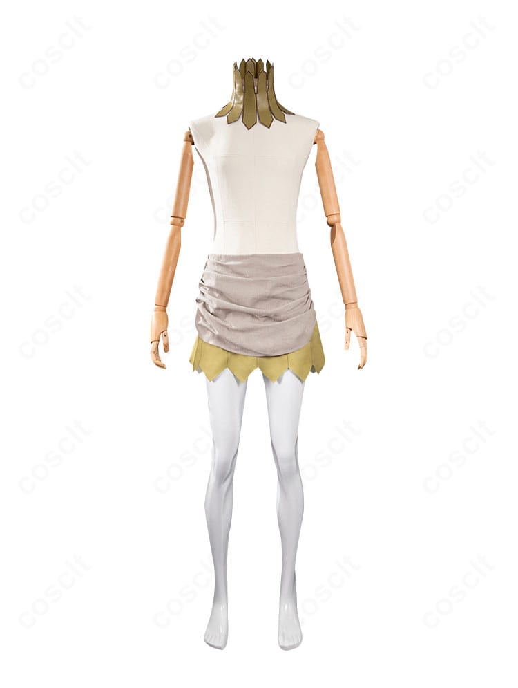 ダンジョン飯 リシオンのコスプレ衣装 正面図。エルフ耳と特徴的な首飾りが映える端正なシルエット