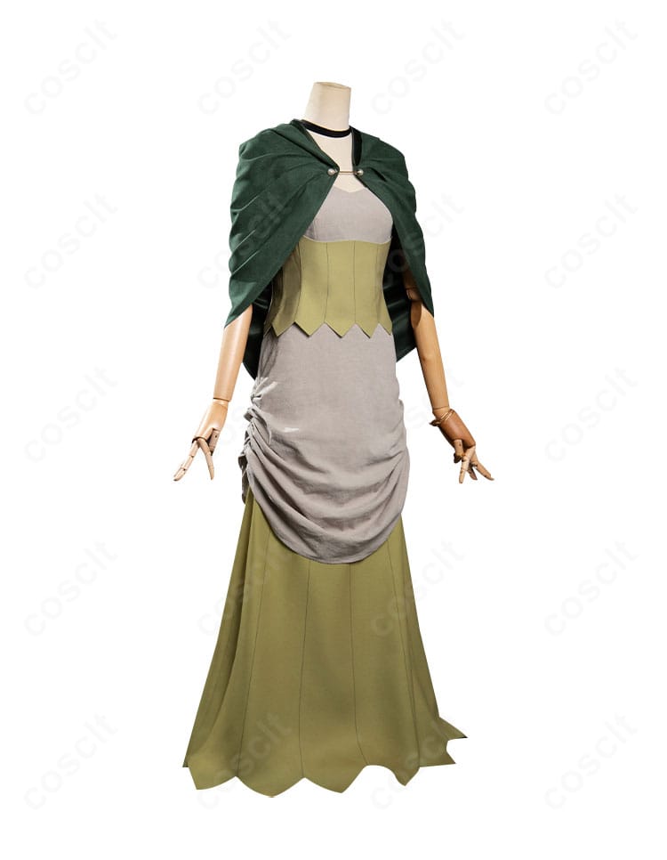 シスヒス コスプレ衣装の右側面。マントの落ち感とハーフスカートのラインが分かる角度