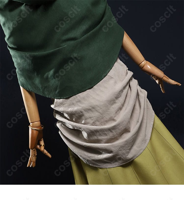 シスヒス衣装の背面装飾ディテール。背中の刺繍パターンと生地の光沢を強調