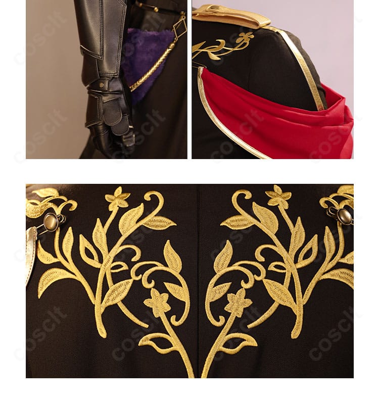 花柄モチーフ・手鎧・肩飾りの近接。装飾の彫りと表面処理、装着バランスを確認可能。