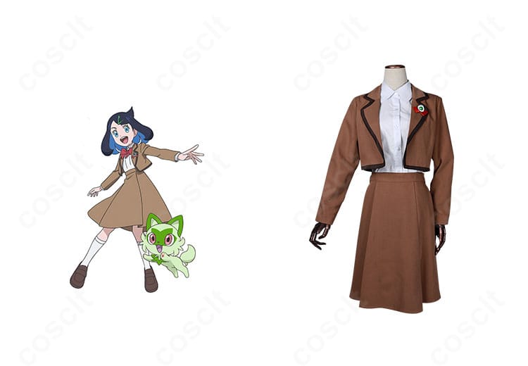 リコのセキエイ学園制服コスプレ一式を着用した全身イメージ。キャラクターの雰囲気を高再現で表現。
