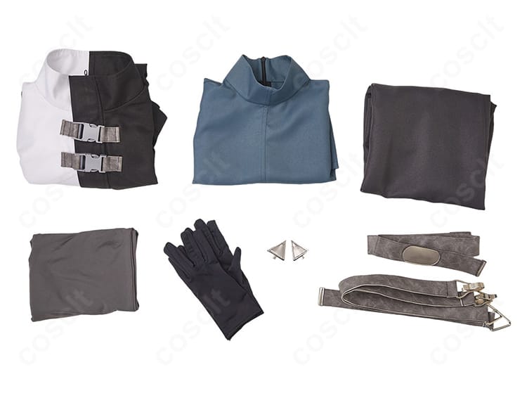 亜白ミナ 隊長制服コスプレ衣装のセット内容一覧。コート、インナー、スカート、ショートパンツ、手袋、ベルト、腰飾り、髪飾り