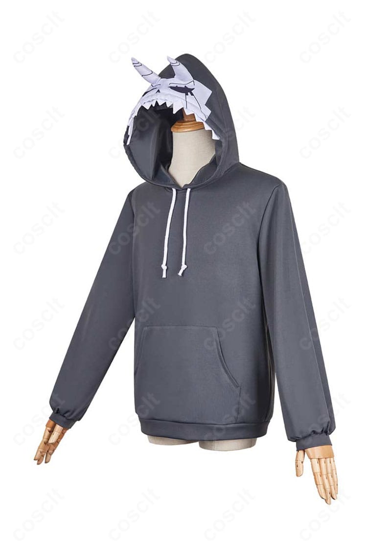 怪獣パーカー左側面。すっきりしたシルエットと肩周りの形状が見えるカット