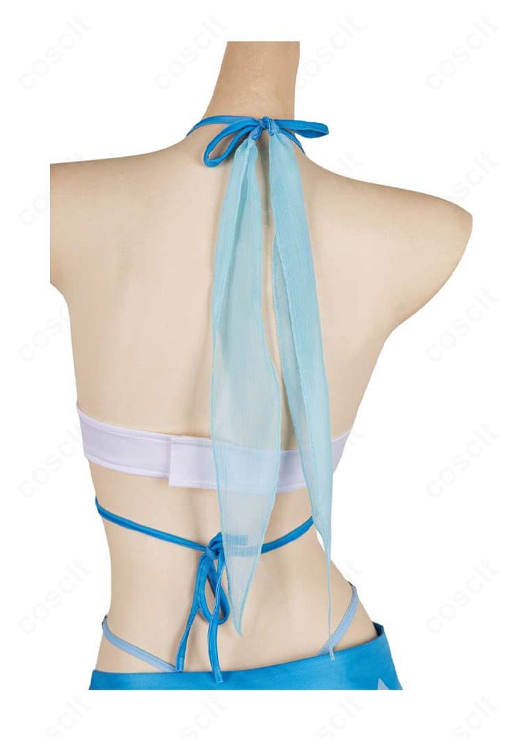 原神 蛍 ナタ温泉水着コスプレ衣装の背面装飾ディテール。ストラップと腰飾り