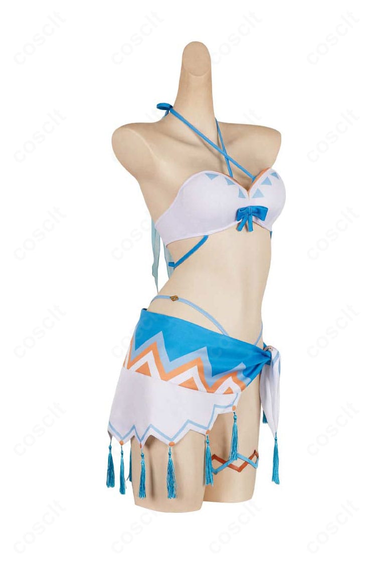蛍 ナタ温泉水着コスプレ衣装の側面シルエットと腰布レイヤーのデザイン