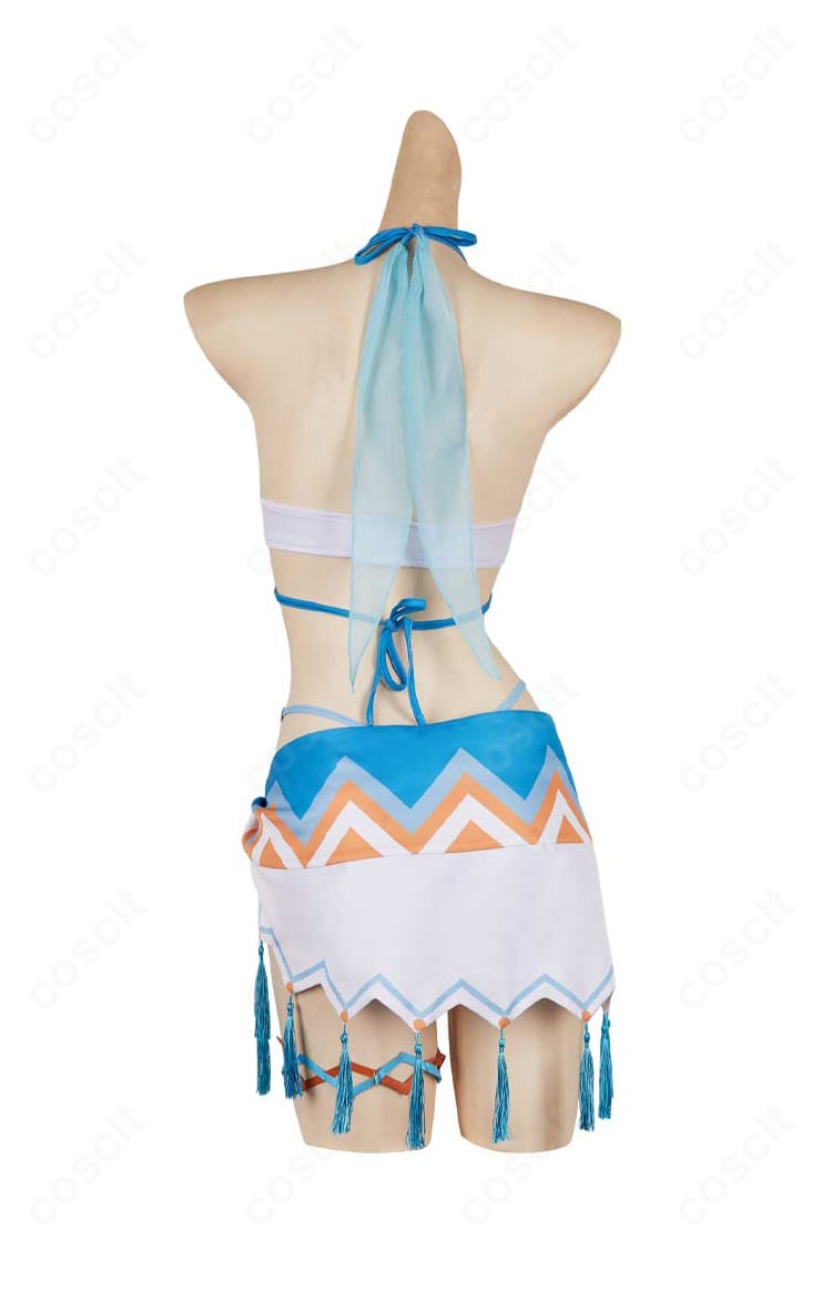 原神 蛍 ナタ温泉水着コスプレ衣装の背面デザイン。バックスタイルと腰布の落ち感