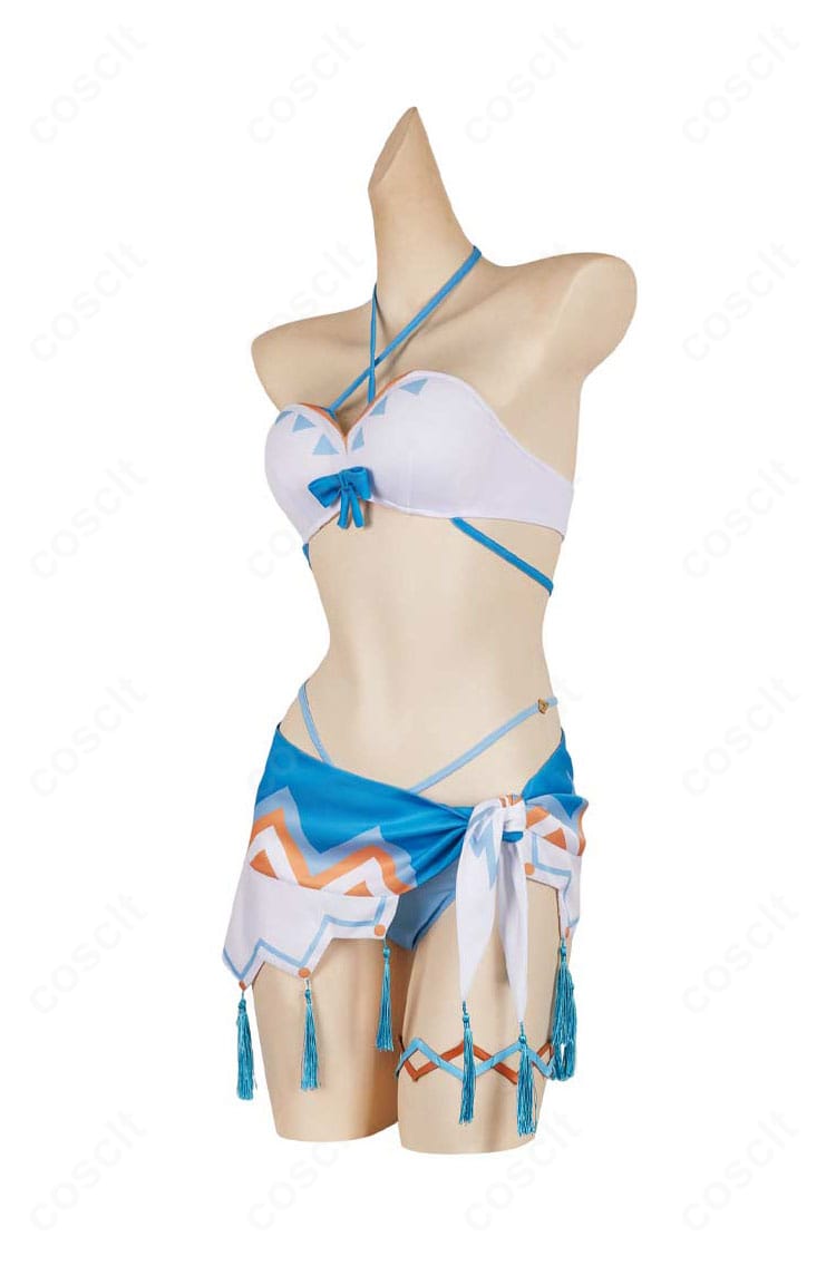 蛍 ナタ温泉水着コスプレのサイドアングル画像。腰布の流れと装飾の配置が分かる構図