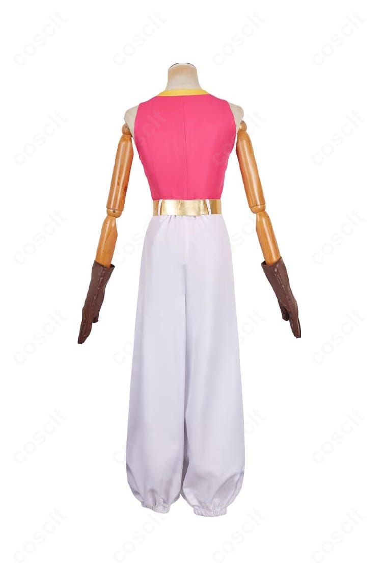 背面からのゼルダ姫コスプレ衣装。後ろ身頃のパネルラインとベルト配置、背面のシルエットを捉えた図。