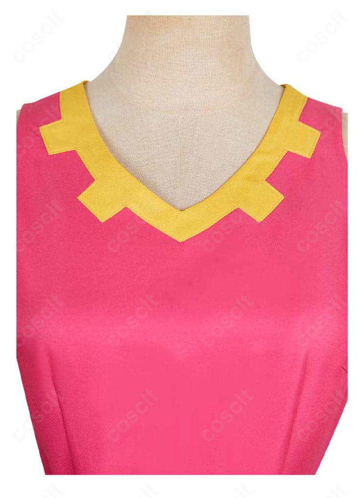 ゼルダ姫コスプレ衣装の衿元ディテール。細かな刺繍とパイピング処理、配色のコントラストが見える接写。