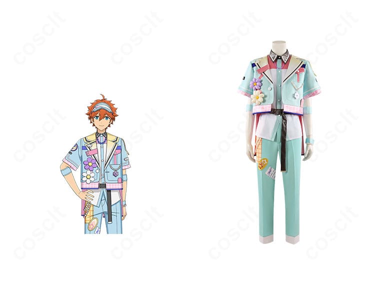 あんさんぶるスターズ！！ ハッピーチャーム衣装の正面着用とキャラクター比較。明星スバル・春川宙・漣ジュンの配色と装飾を高再現。