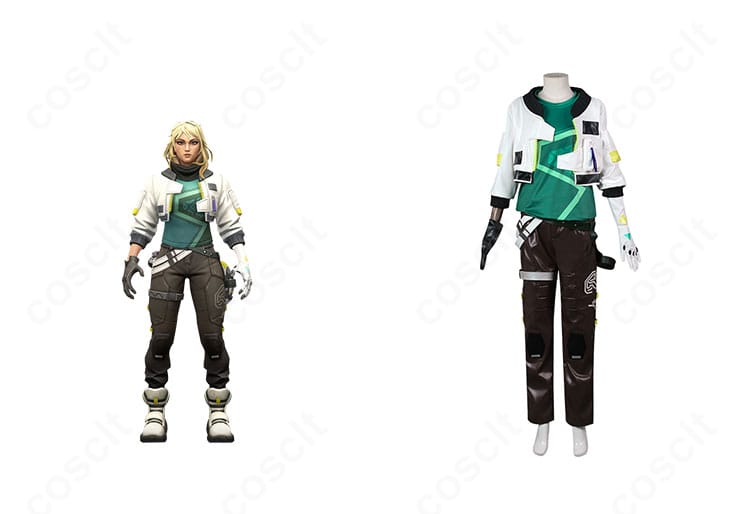 VALORANT デッドロック衣装とキャラクター比較、コートと装備の高再現を示す正面画像