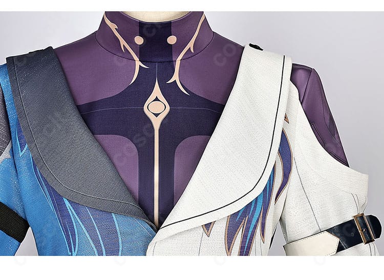 サンデー新衣装の襟元ディテール。刺繍風装飾と首周りの意匠でフォーマルな雰囲気を強調。