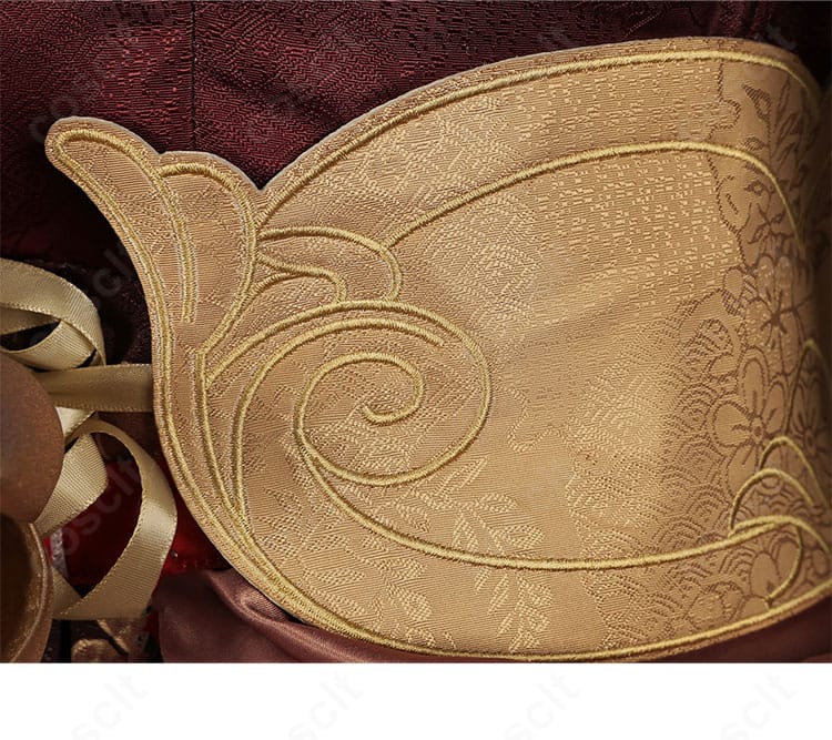 帰忘の流離人の腰封（コルセット）正面。ステッチの整いと模様の再現度が伝わるショット。