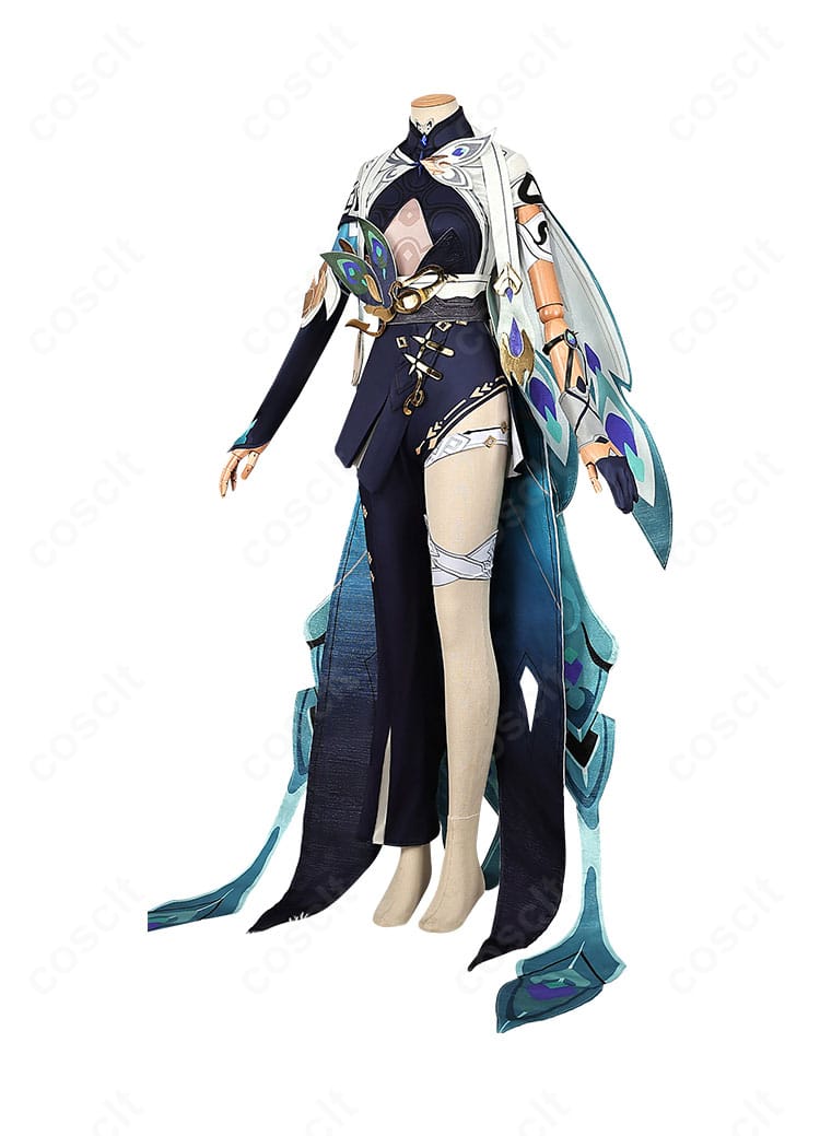 ヴィタ衣装の側面。コルセットベルトとオーバースカートの流れ、サイドラインの美しさを強調。