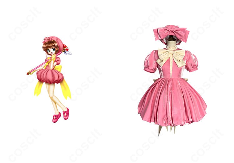 商品正面とキャラクター比較。カードキャプターさくらの木之本桜バトルコスチュームを正面から高再現で撮影したセットイメージ。イベント向けのデザインが分かります。