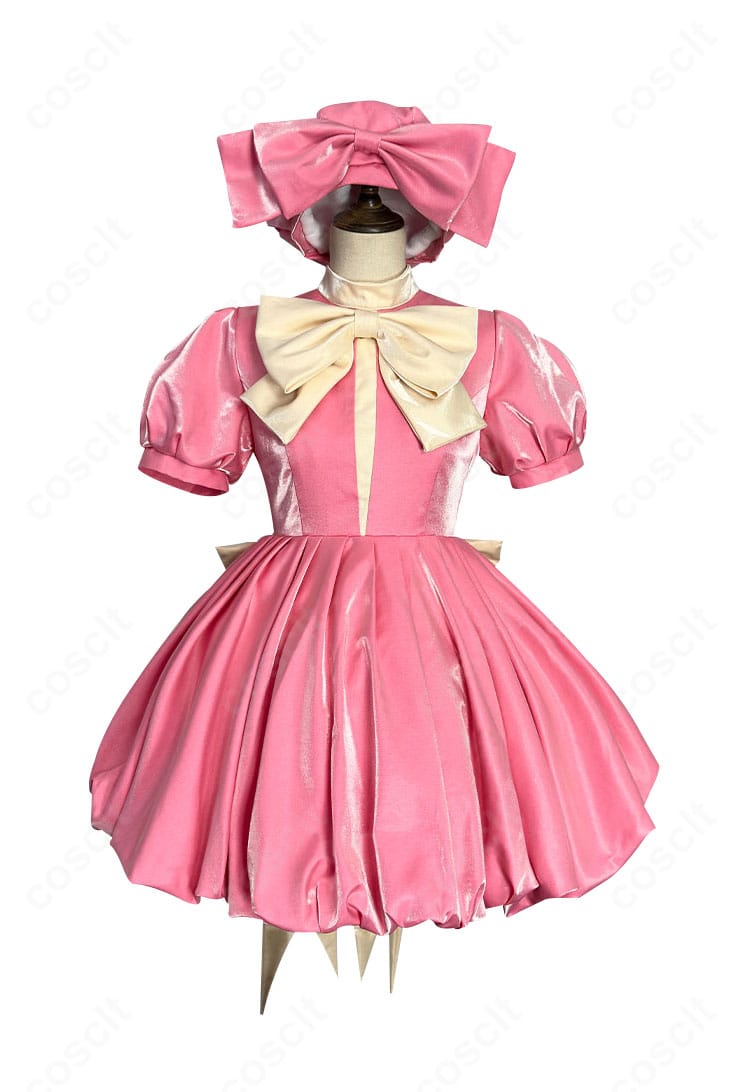 木之本桜のバトルコスチューム正面アップ。Aラインのシルエットと清楚な白基調、鮮やかな差し色のコントラストが確認できます。