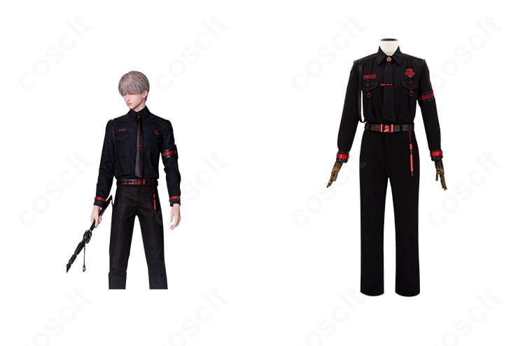 商品正面とセイヤのビジュアルを並置した画像。恋と深空 セイヤのEvol特殊部隊 黒制服を高再現で表現。