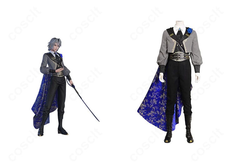 セフィロスと衣装の正面比較。FFVIIの雰囲気を再現したロングコートとマント風ディテールが映えるセットアップ。