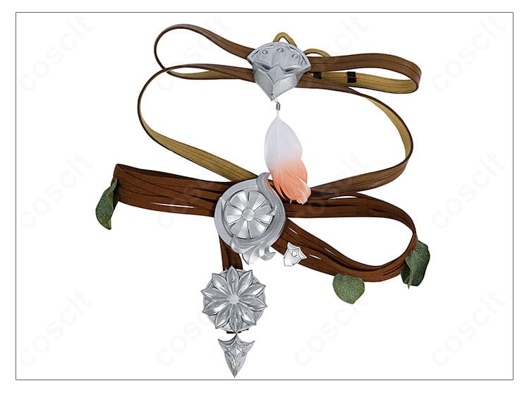 セット内容一式の俯瞰。ワンピース、腰帯、首飾り、腕飾り、髪飾り、太もも飾りを表示。